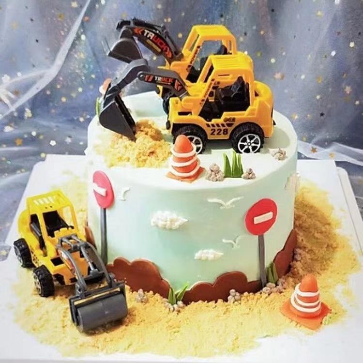 Excavator Cupcake Cake Topper Happy Birthday Cake Decor for Kids Birthday Party Decoration Child Gifts Toys(787L)