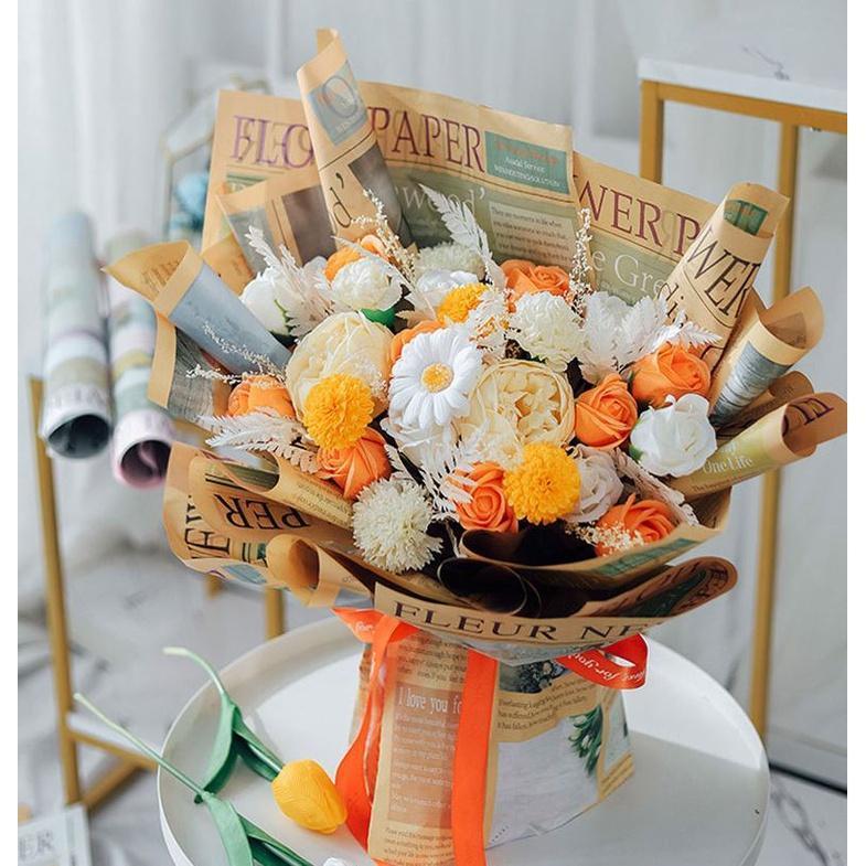 70*52cm European English Newspaper Retro Imported Kraft Paper Floral Gift Package Flower Packaging Material (1522L) - Image 4
