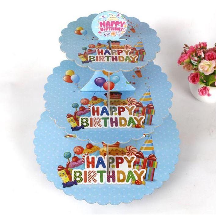 3-layer Cake Stand Three-tier Round Foldable Paper Cake Holders Birthday Wedding Party Dessert Shelf Decoration (1344L) - Image 2