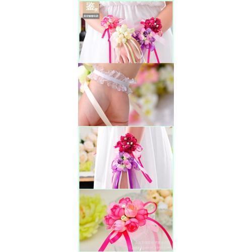 4pcs/pack Hand Flower Wrist Corsages Silk Lace 手腕花韩式婚礼伴娘姐妹手花 (288L) - Image 6