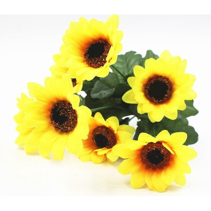 Cute 1 Bunch 7 Heads Sunflower Silk Artificial Flower Bouquet For Home Wedding Decoration 太阳花 (656L) - Image 4