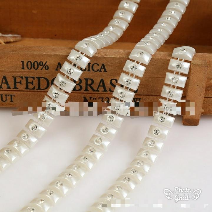 1yard ABS Plastic Imitation Pearl With 4mm Rhinestones Chain Trim Applique DIY Craf (918L) - Image 10