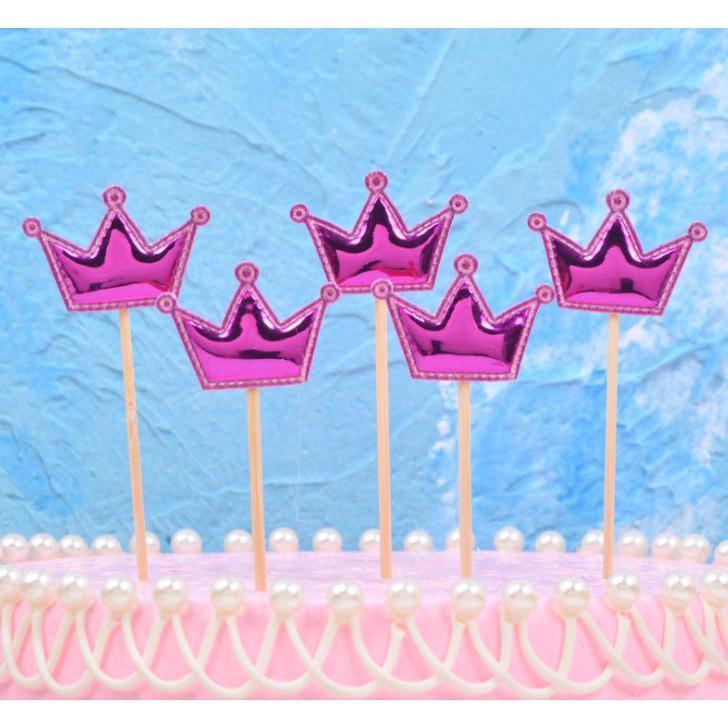5PCS Pink Pearl Polished Crown Cake Topper with Toothpick Cake Decoration for Wedding Birthday Party Gift(1443L) - Image 17
