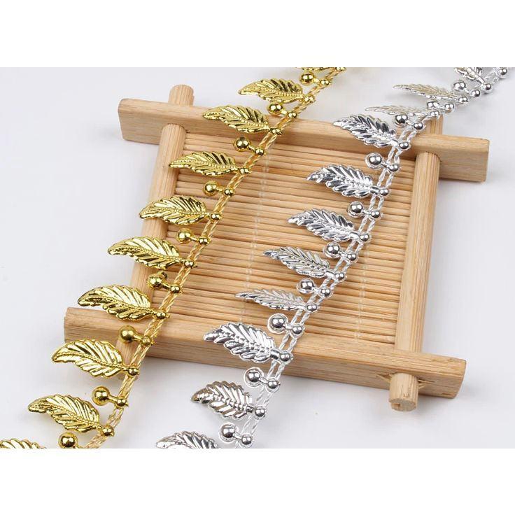 1yard 2cm Gold Silver Leaf Chain Plastic beads Ribbon For Cosplay Performance Sewing Accessories DIY Crafts 吊坠珠链(1550L) - Image 2