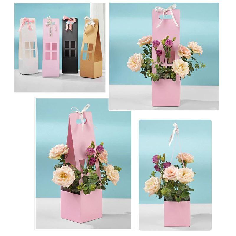 Portable Flower Box Waterproof Paper Handy Gift Bag Kraft Handbag Wedding Rose Party Gift Box Packaging(1014L) - Image 2