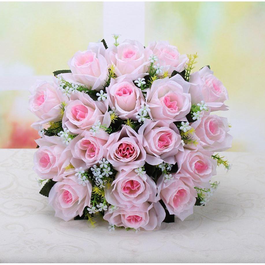 18 Heads Artificial Flowers Rose Gypsophila Bouquet Silk Rose Bouquet DIY Wedding Holding Flowers Roses (665L) - Image 5