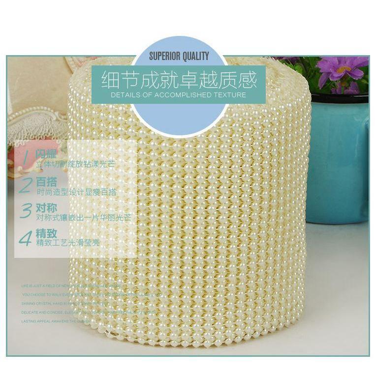 24 Rows 4mm Pearl Mesh Wrap Ribbon Bead Roll Acrylic Pearl Trim for Wedding Party Cake Vase Bridal (912L) - Image 2