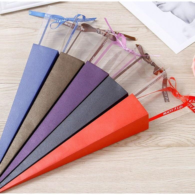 65cm Vintage triangle Flower Packaging Box Valentine's Day Rose Flower Transparent Single Bouquet Gift Box (1925L) - Image 4