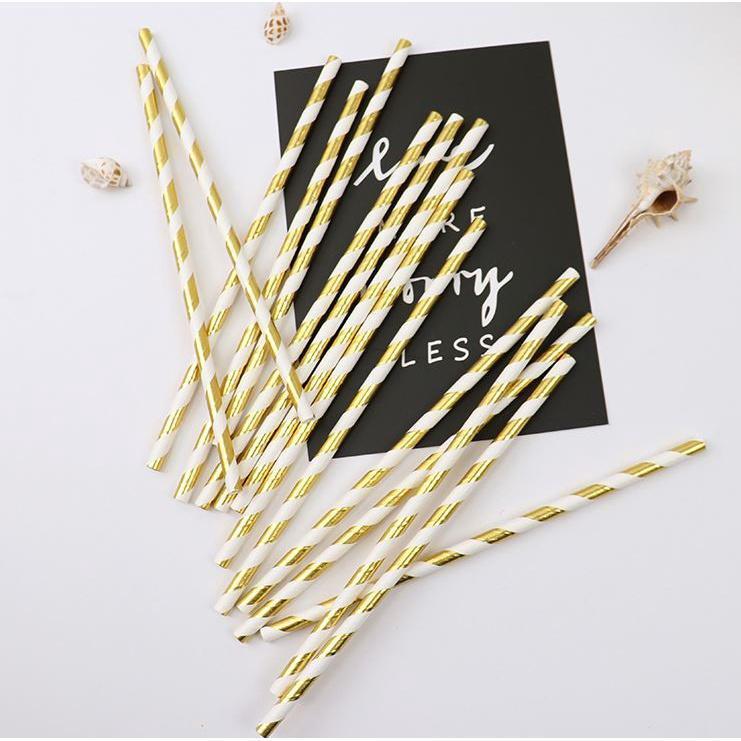 25pcs Foil Gold Disposable Drinking Paper Straws For Birthday Wedding Deco Christmas Party Event Supplies(1929L) - Image 2