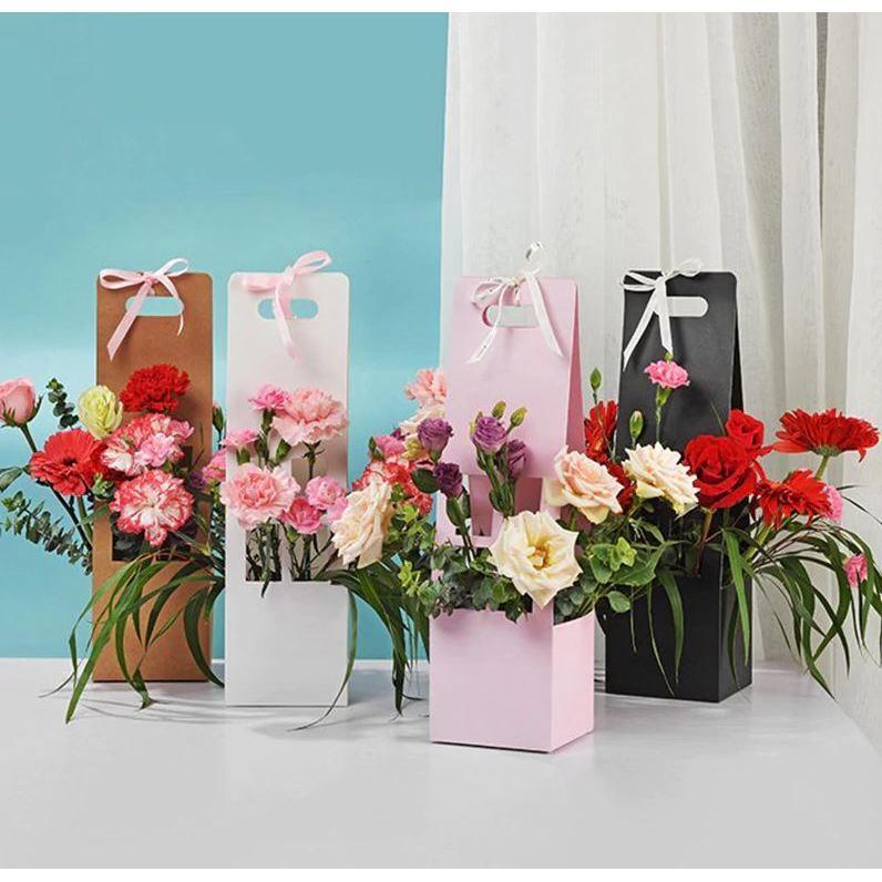 Portable Flower Box Waterproof Paper Handy Gift Bag Kraft Handbag Wedding Rose Party Gift Box Packaging(1014L)