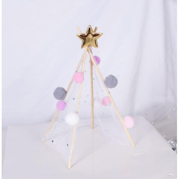 Birthday Wedding Party Cake Decoration Wrought Iron Star Yarn Hair Ball Tent Baking Ornaments DIY Topper (1309L) - Image 7