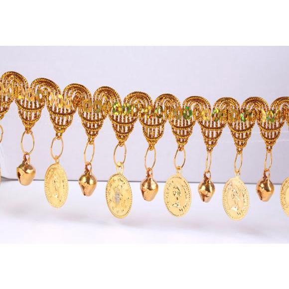 1yard 30mm~85mm Gold and silver lace with bell and coin Lace Trims Wedding Lace Fabric DIY Fringe 金币铃铛吊坠花 (1565L) - Image 13