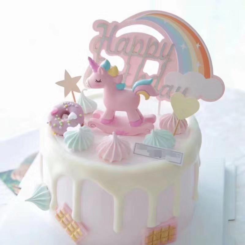Kawaii Unicorn Figurine Cake Topper Small Rainbow Mini Figurine Party Cake Decorations(763L) - Image 3