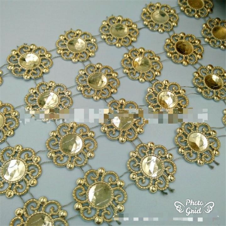 1yard 4 Rows Mesh Trimming Ribbon Wedding Gold Flower Chain Party Decoration Cake Ribbon Straps DIY(932L) - Image 3