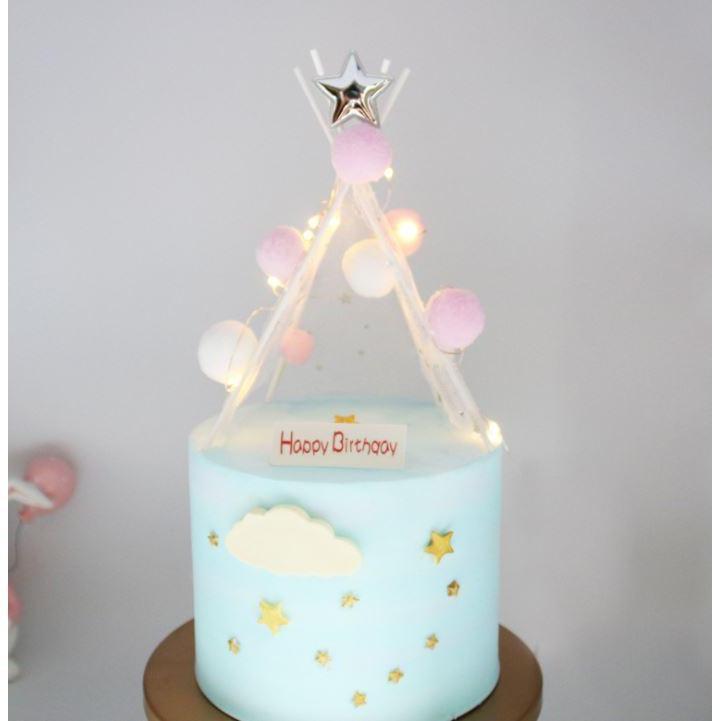 Birthday Wedding Party Cake Decoration Wrought Iron Star Yarn Hair Ball Tent Baking Ornaments DIY Topper (1309L) - Image 9