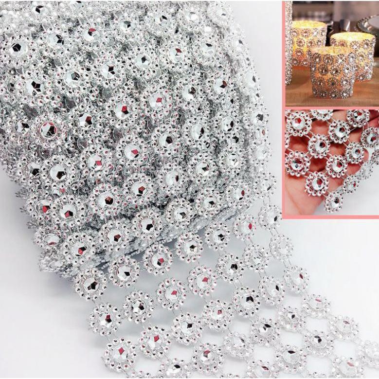 1yard Sunflower Rhinestone Crystal Ribbon Faux Diamond Ribbon Acrylic Flower Mesh Wrap Tape for Wedding Decoration(618L)