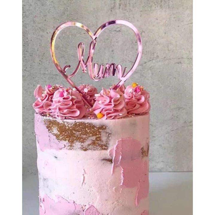 1pc Cake label sign Cake Topper Card Acrylic Happy Birthday Cake Topper Heart "Mom" Decoration (806L)