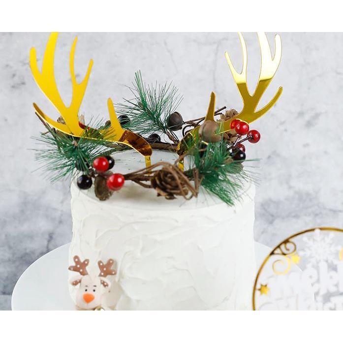 1pc Merry Christmas Cake Topper Gold Deer Elk Antlers Acrylic Cake Topper For Christmas Party Cake Decor Xmas(1629L)