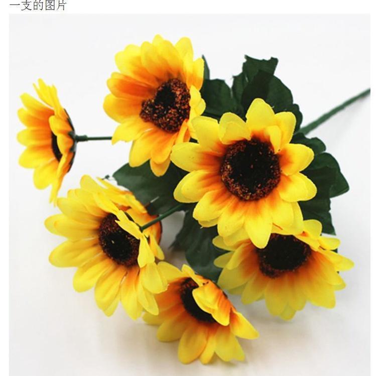 Cute 1 Bunch 7 Heads Sunflower Silk Artificial Flower Bouquet For Home Wedding Decoration 太阳花 (656L) - Image 3