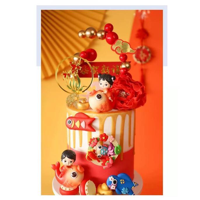 Happy New Year Cake Topper Red Cute Boy and Girl For Christmas Party Cake Decorations Tiger Gifts New Year (1705L) - Image 3