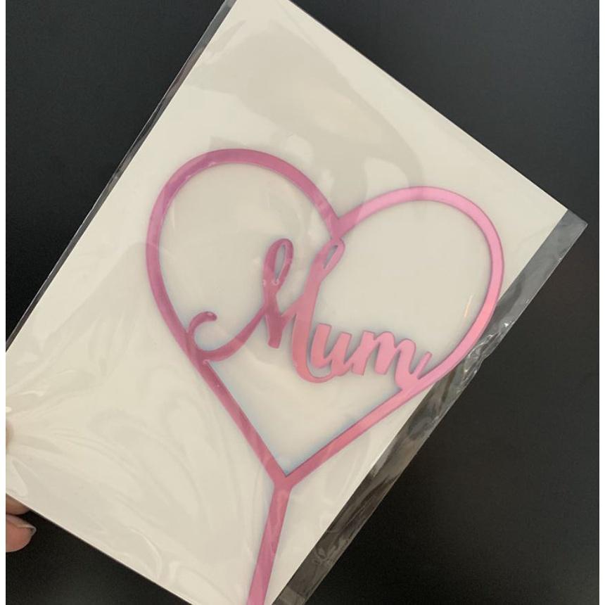 1pc Cake label sign Cake Topper Card Acrylic Happy Birthday Cake Topper Heart "Mom" Decoration (806L) - Image 4