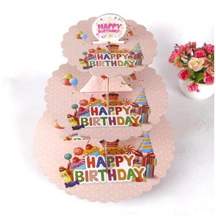 3-layer Cake Stand Three-tier Round Foldable Paper Cake Holders Birthday Wedding Party Dessert Shelf Decoration (1344L) - Image 3