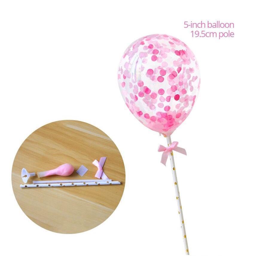 5inch confetti balloon Cake Topper Happy Birthday Cupcake Topper For Baby Shower with Paper Straw Ribbon 插牌摆件插旗 (395L) - Image 4