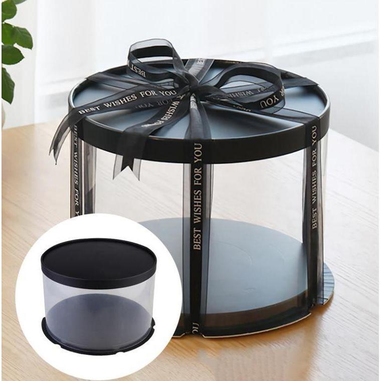 6/8/10inch Transparent Empty Black Paper/PVC Round Gift Box for Cake Box Teddy Bear Rose Bear Flower (899L) - Image 14