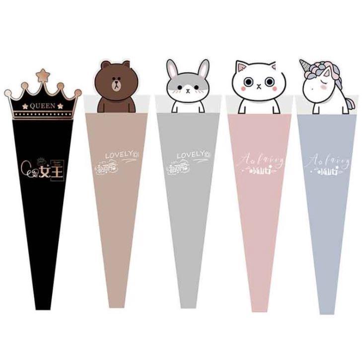 20pcs Cartoon Single Flower Rose Box Bouquet Wrapping Paper PVC Triangular Box Plastic Paper Bags Boxes Cases (1531L) - Image 6