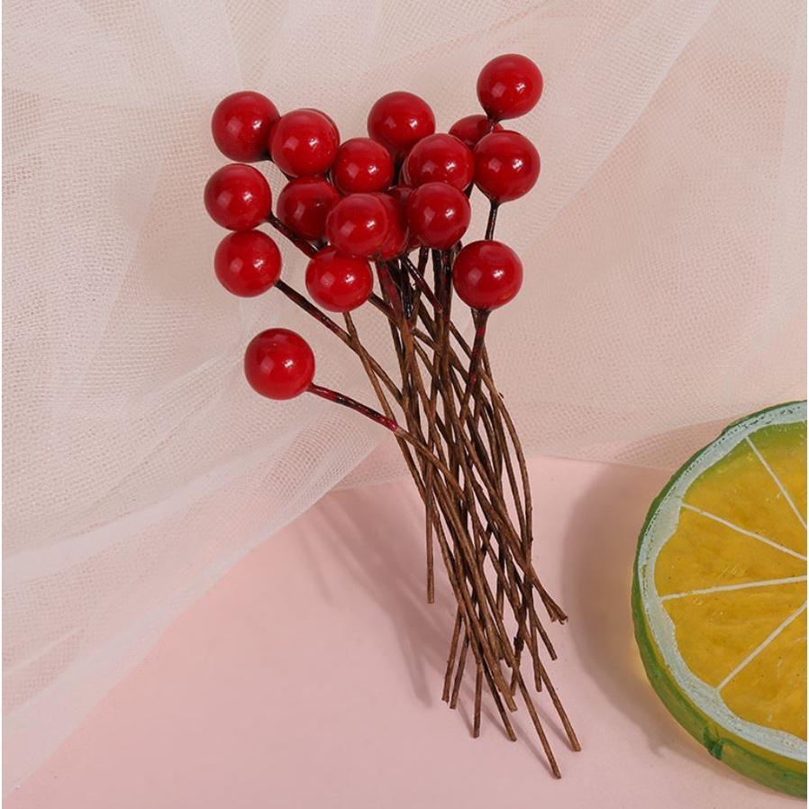 8/10/12/15/20mm Mini Fake Plastic Fruit Small Berries Artificial red cherry Stamen Pearlized Wedding Christmas樱桃小红(275L) - Image 11