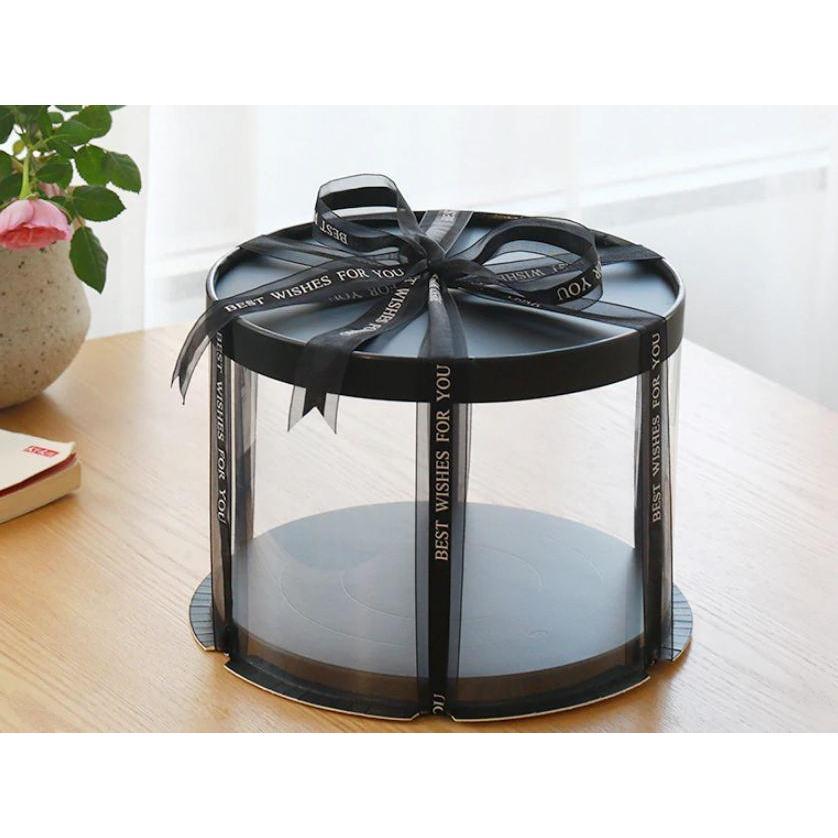 6/8/10inch Transparent Empty Black Paper/PVC Round Gift Box for Cake Box Teddy Bear Rose Bear Flower (899L) - Image 5