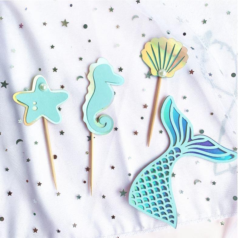 New Mermaid Tail Acrylic Cake Topper Wedding Mermaid Laser Paper Cake Topper For Birthday Party Cake Decorations(996L) - Image 10