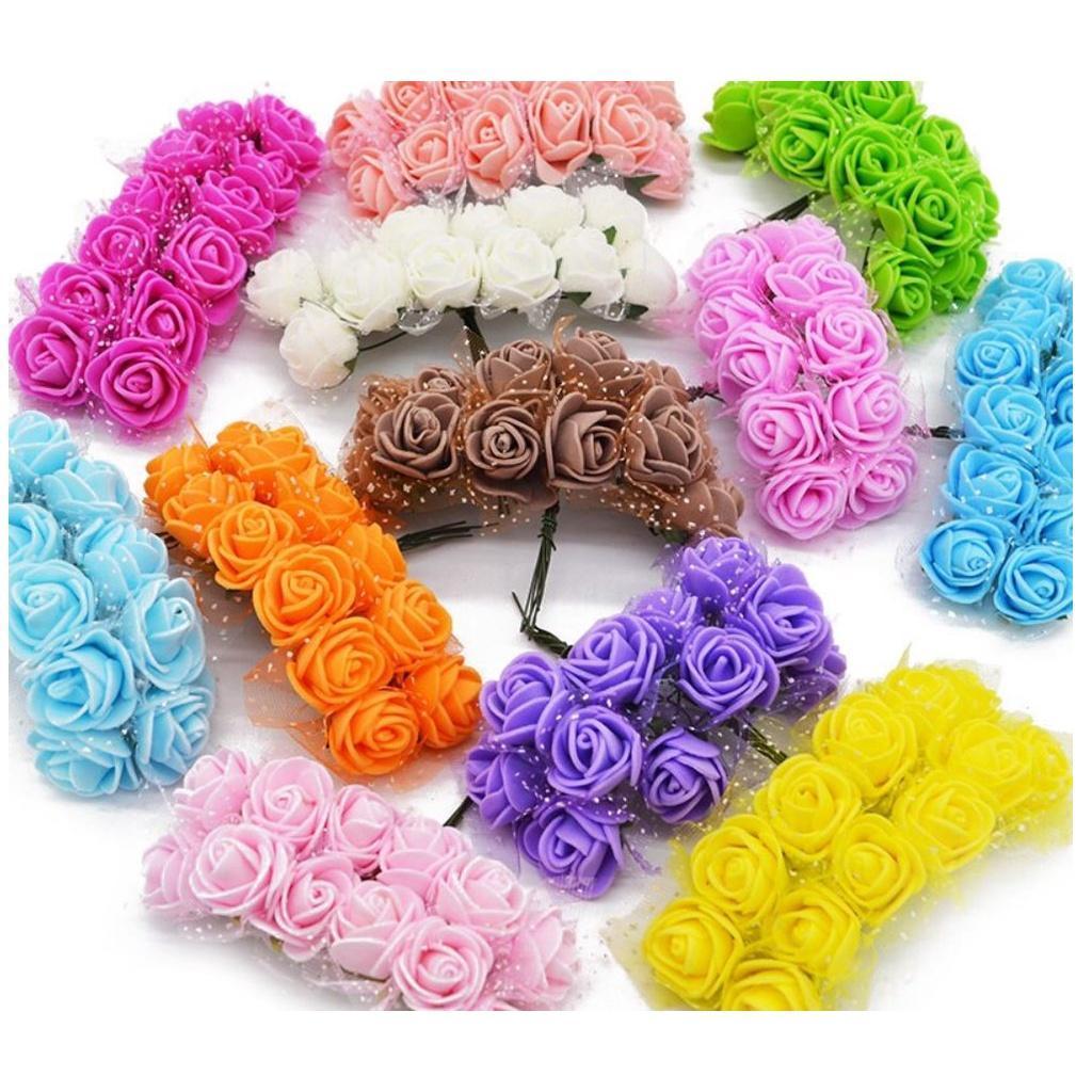 12pcs/pack 2cm Artificial PE Foam Flower Bouquet Mini Silk Rose Head DIY Teddy Bear Wreath Fake Flowers Decor(672L)