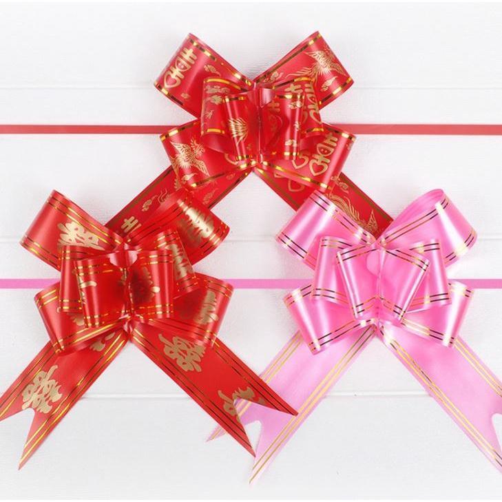 10/5pcs/bag 1.2cm/1.5cm/1.8cm/3cm/4.5cm "XI" Red Flower Bowknot Pull Bow Ribbon Snow Yarn Polyester Pull Flower(318L)