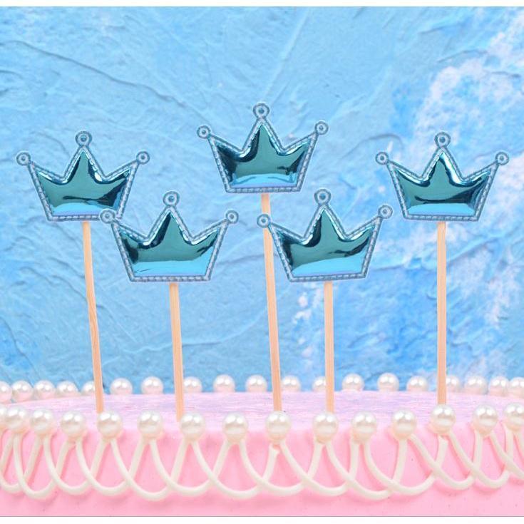 5PCS Pink Pearl Polished Crown Cake Topper with Toothpick Cake Decoration for Wedding Birthday Party Gift(1443L) - Image 16