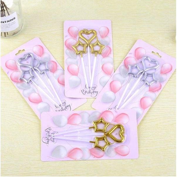 3pcs Creative Hollow Candle Romantic Star Love Shaped Cake Toppers Candle Ornament For Birthday Wedding Valentine(1635L)