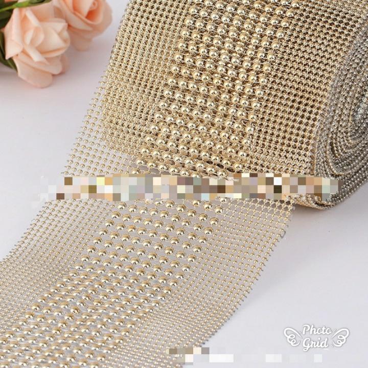 1yard 2sides 10rows Round Mesh Trimming Golden Base Plastic Sew On Trim For Decoration(927L)
