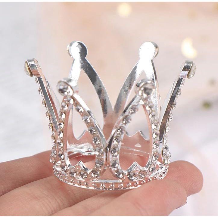 Mini Crown Princess Topper Crystal Pearl Tiara Children Hair Ornaments for Wedding Birthday Party Cake Decorating(1520L) - Image 6