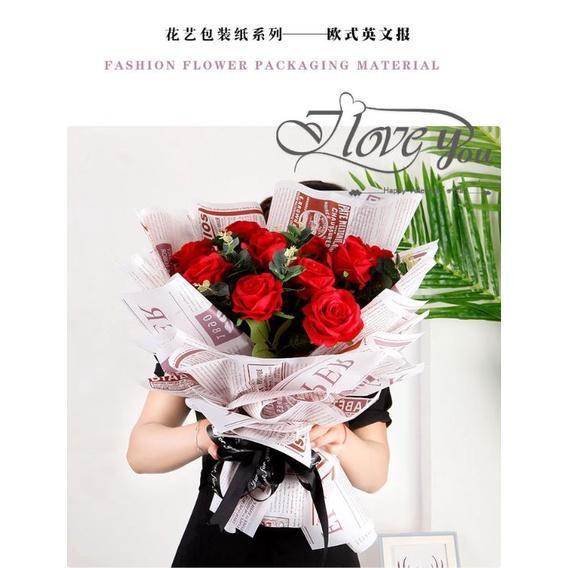 1Pcs Newspaper English Alphabet Waterproof Flower Wrapping Paper Bouquet Gift Crepe Papers Flower Packaging (1936L) - Image 7