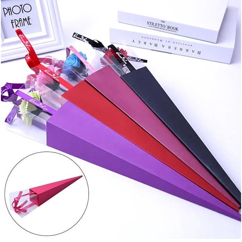 65cm Vintage triangle Flower Packaging Box Valentine's Day Rose Flower Transparent Single Bouquet Gift Box (1925L) - Image 2