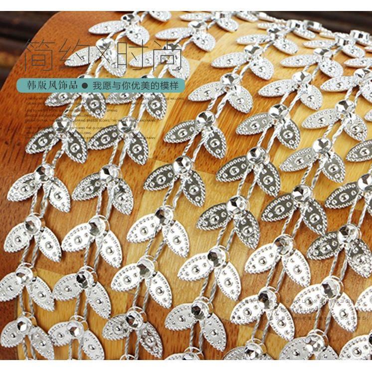1yard Silver Leaf Rhinestone Crystal Ribbon Faux Diamond Ribbon Acrylic Flower Mesh Wrap Tape for Wedding (915L) - Image 2
