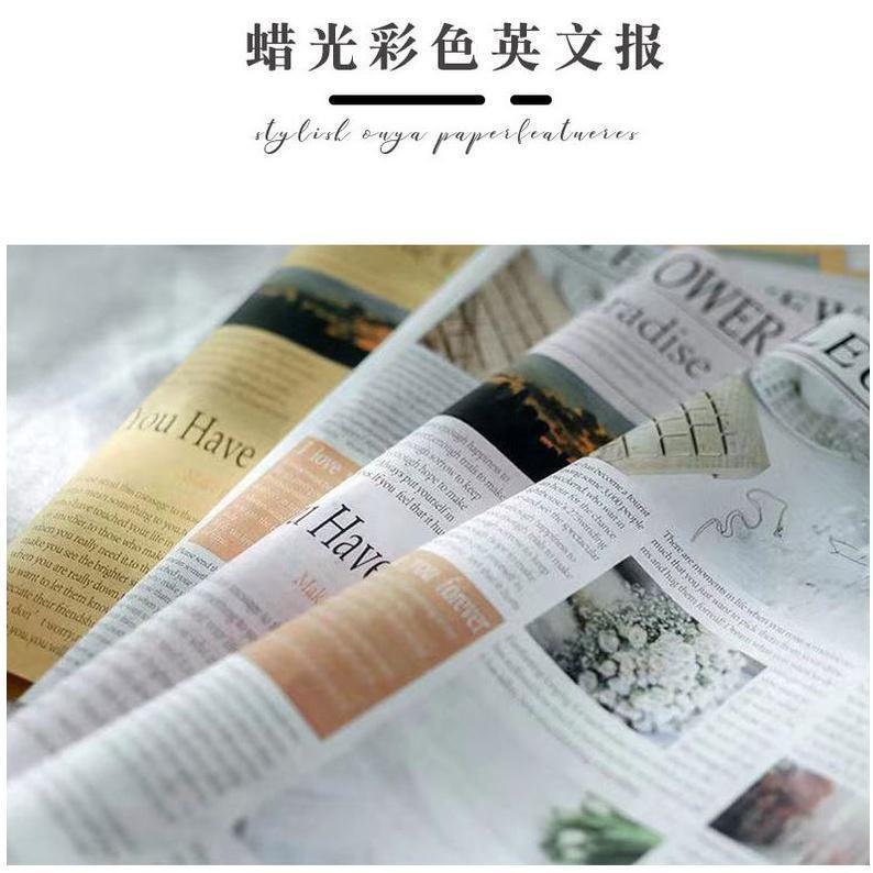 70*52cm European English Newspaper Retro Imported Kraft Paper Floral Gift Package Flower Packaging Material (1522L) - Image 2