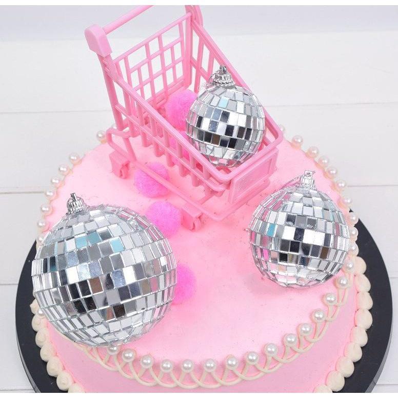 3pcs Disco mirror ball Creative cake decoration ornaments Reflective glass ball HomePartyBandsClubDress Up Party (1423L) - Image 2
