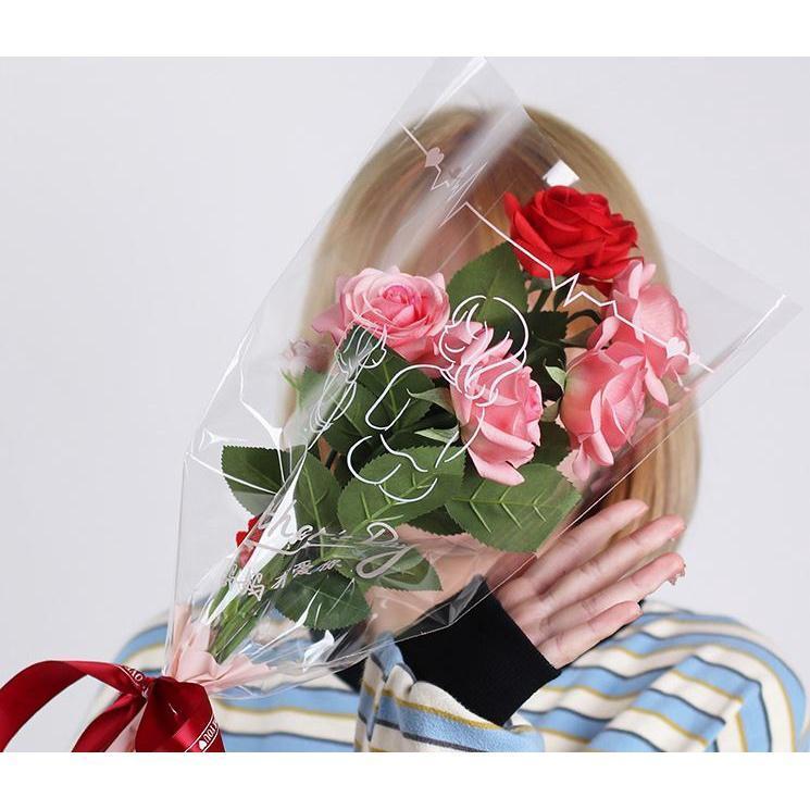 2pcs Mother's Day Flower Bouquet Packaging English Transparent Glass Bag Rose Flower Package Flower Wrapping(1851L)