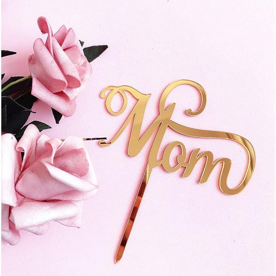 1pc Cake label sign Cake Topper Card Acrylic Happy Birthday Cake Topper Heart "Mom" Decoration (806L) - Image 7