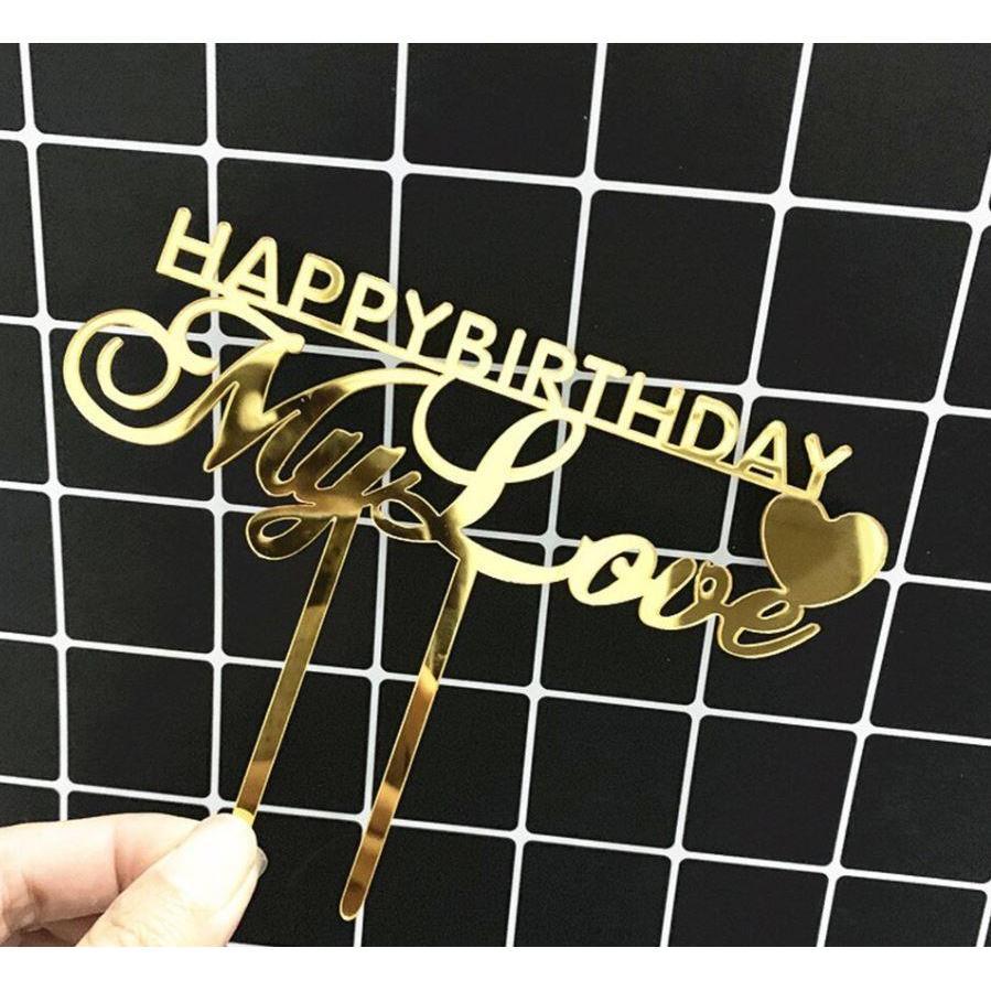 New Happy Birthday My Love Acrylic Cake Topper Gold Heart Cake Topper For Lover Birthday Party Cake Decorations(1331L)