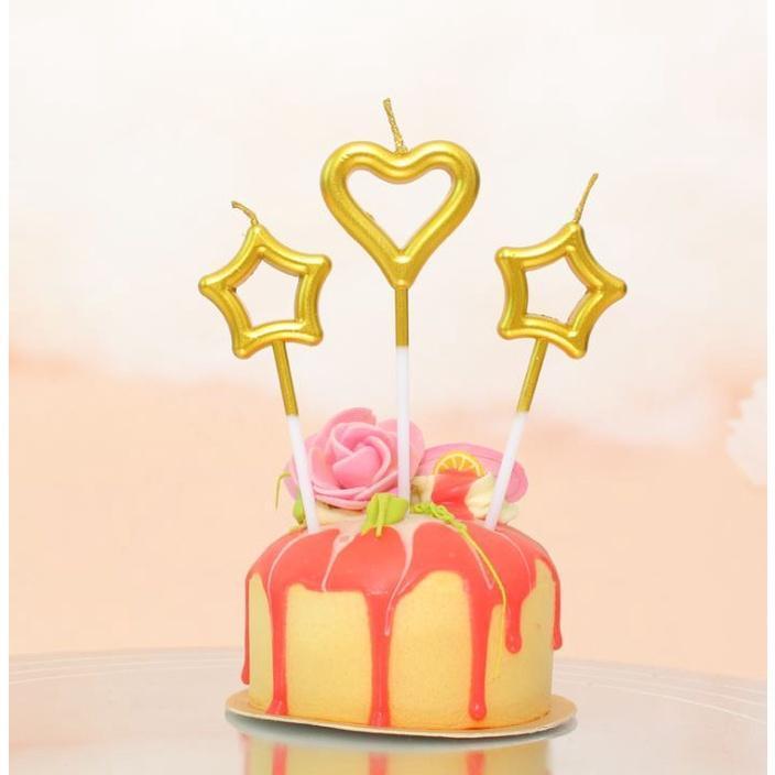3pcs Creative Hollow Candle Romantic Star Love Shaped Cake Toppers Candle Ornament For Birthday Wedding Valentine(1635L) - Image 2