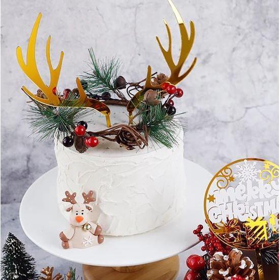 1pc Merry Christmas Cake Topper Gold Deer Elk Antlers Acrylic Cake Topper For Christmas Party Cake Decor Xmas(1629L) - Image 2