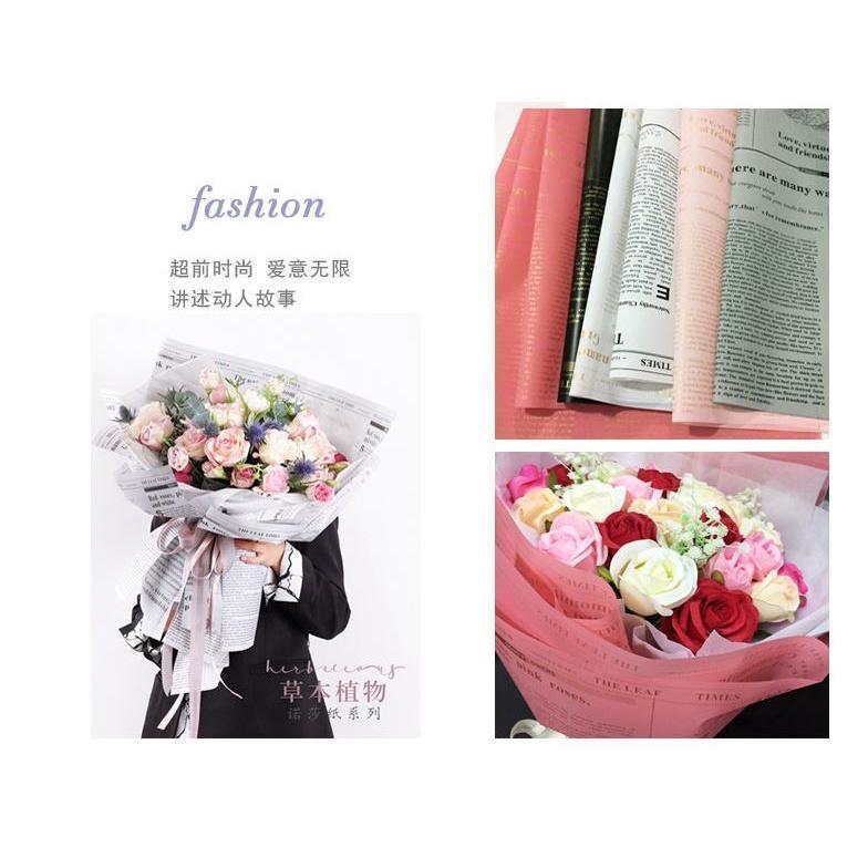 60*60cm Newspaper English Alphabet Waterproof Flower Wrapping Paper Bouquet Gift Crepe Paper Flower Packaging(1348L) - Image 4