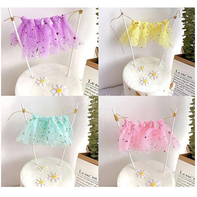 1set Tulle Skirt Cake Topper Kids Boy Girl First One Birthday Party Baby Shower (823L)